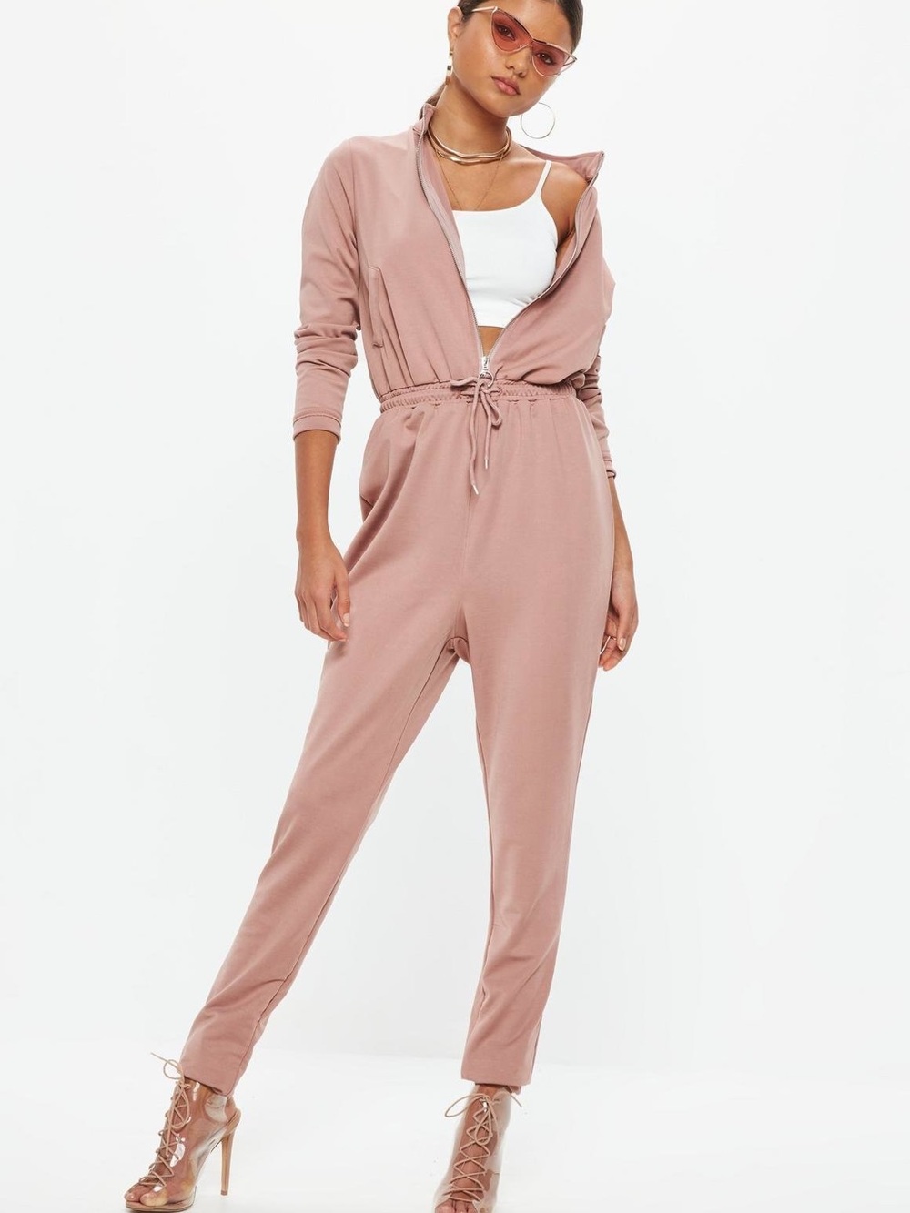 Misguided Women's Dusty Rose Drawstring Jumpsuit tall girl friendly